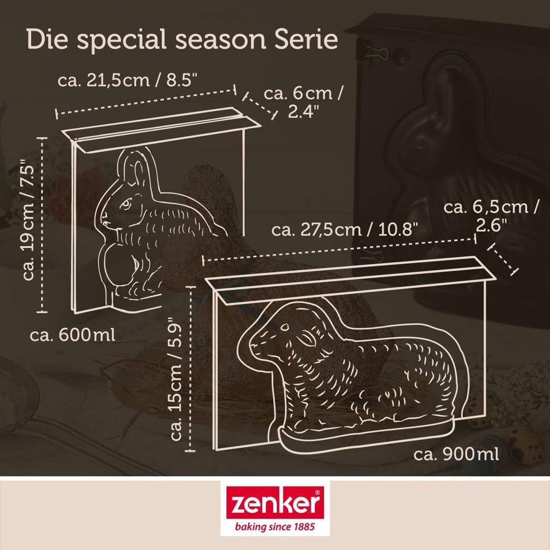 Zenker Osterlamm und Hase Backformen zu Ostern – 900 & 600 ml Füllvolumen – 3D Kuchenformen mit Häsc