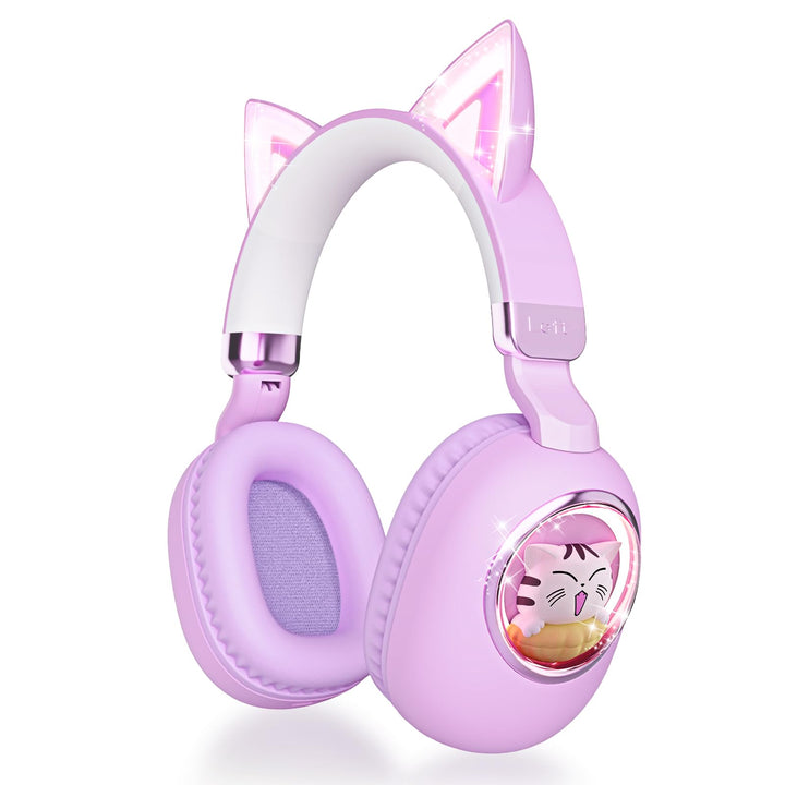 Kinder Kopfhörer mit Katzenohren, Bluetooth 5.4 Over-Ear Noise Cancelling Kopfhörer mit Mikrofon, LE