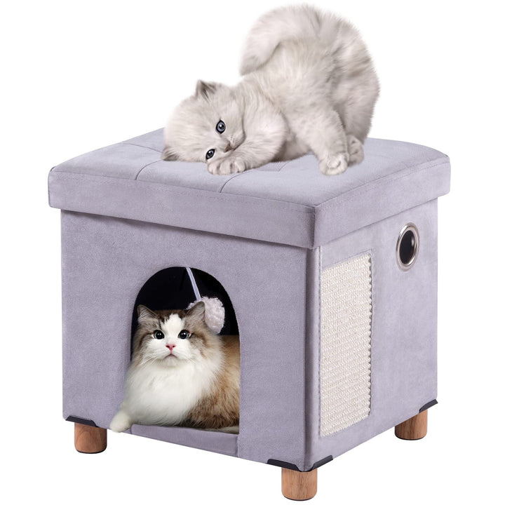 BRIAN &amp; DANY Faltbare Katzenhöhle Grosse Katzen, Katzenhaus Höhle für Katzen mit Kratzbrett und Spie