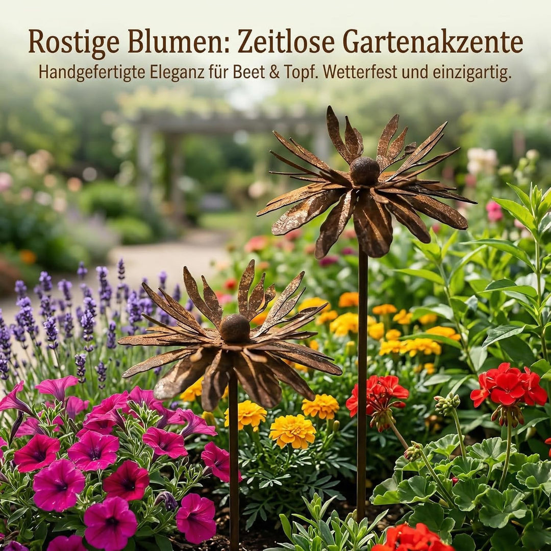 Gartendeko 2er Set Rost Deko für Rostige Gartendeko Cortenstahl Gartenstecker Metall Blume Mohn Rost