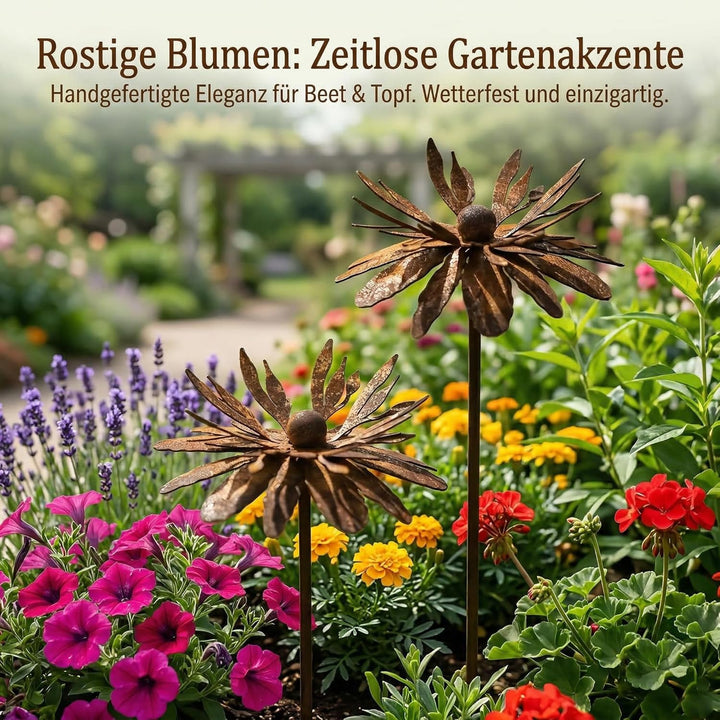 Gartendeko 2er Set Rost Deko für Rostige Gartendeko Cortenstahl Gartenstecker Metall Blume Mohn Rost