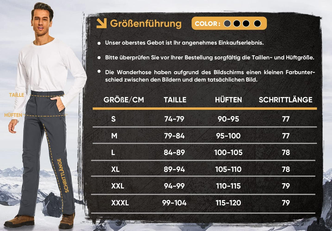 Cycorld Herren Wanderhose-Winter-Outdoorhose-Skihose,Thermohose Wasserdicht Gefütterte Softshellhose