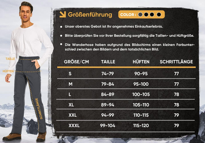 Cycorld Herren Wanderhose-Winter-Outdoorhose-Skihose,Thermohose Wasserdicht Gefütterte Softshellhose