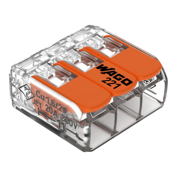WAGO Verbindungsklemmen 221-413 | 3 Leiter, bis 4 mm², 50 Stück, COMPACT Kabelverbinder mit Hebel fü