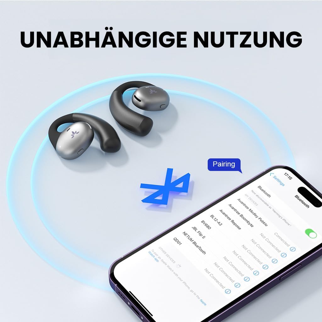 Avantree Medley Pebble - Open-Ear Funkkopfhörer Kabellos für TV Fernseher mit Bluetooth-Transmitter