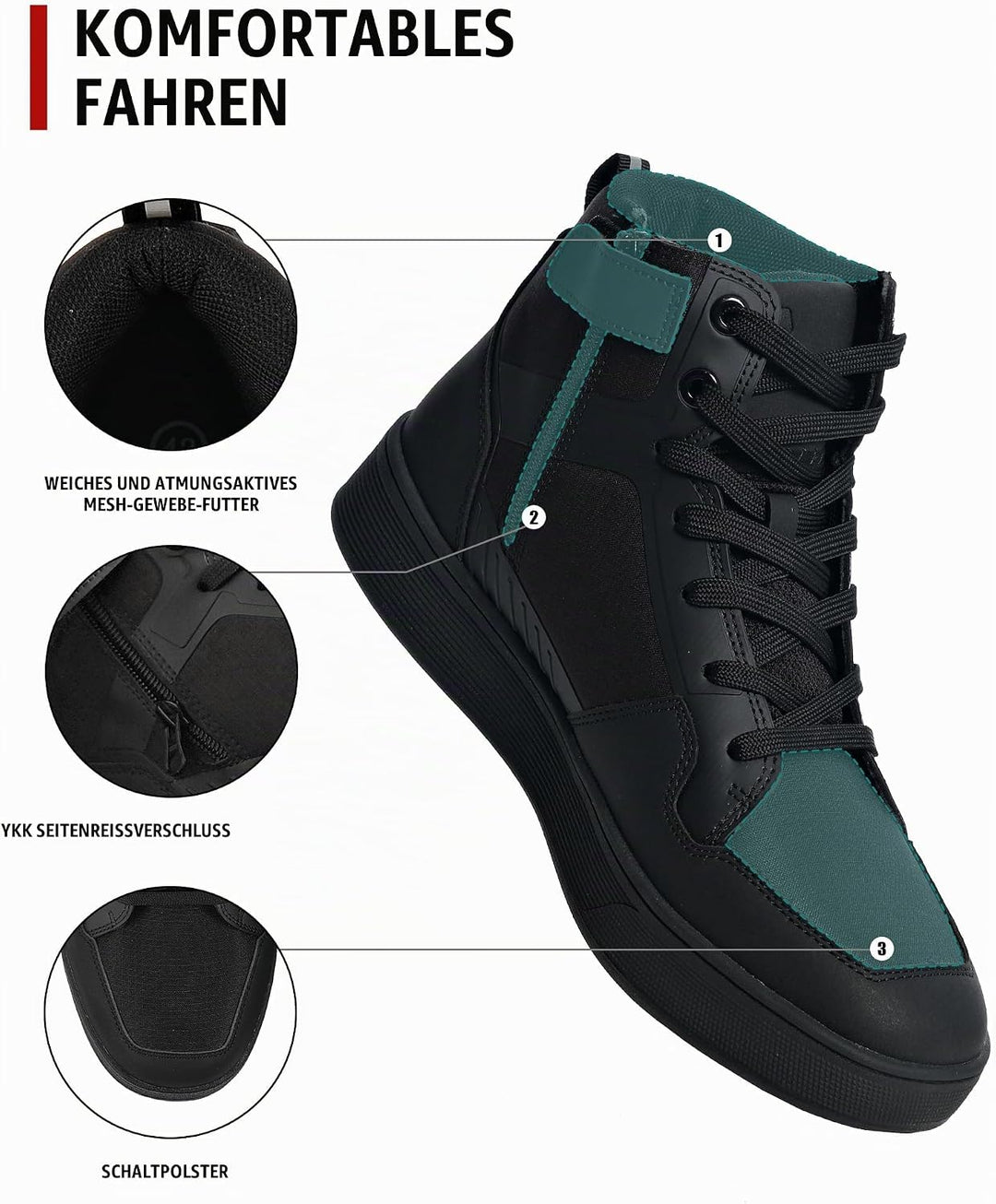 RIDEIRON Motorradschuhe Herren CE-konform Rutschfeste Schwarz 39 EU, Schwarz 39 EU