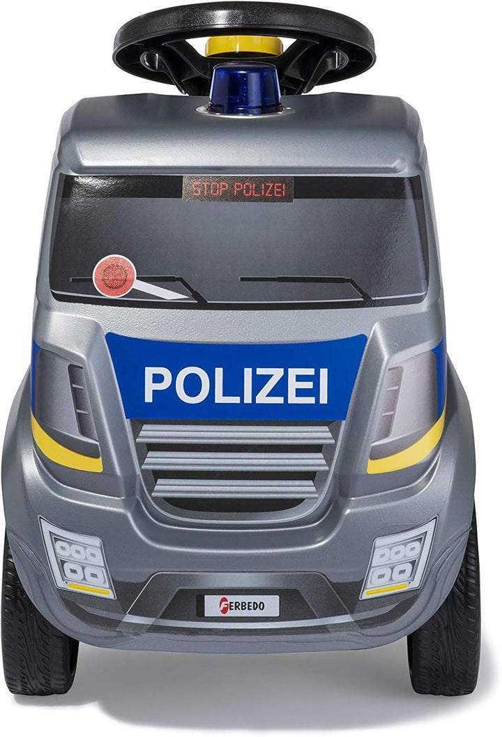 Polizei Rutscher (Babyrutscher mit Blaulicht + Sirene, Lenkrad mit Hupe, Polizei-Fahrzeug mit Kniemu