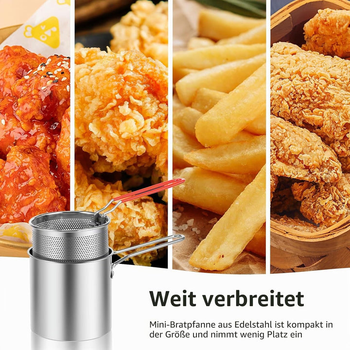 Fritteuse mit Korb, 304 Edelstahl, Fritteusentopf mit Siebkorb, 1200 ml, Mini-Ölfritteuse mit Griff,