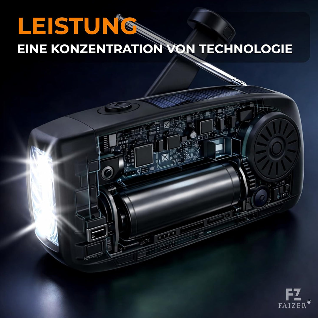 Notfall-Solarradio,Faizer®, kurbelradio,Selbstbetriebenes Kurbelradio mit LED-Taschenlampe, SOS-Alar
