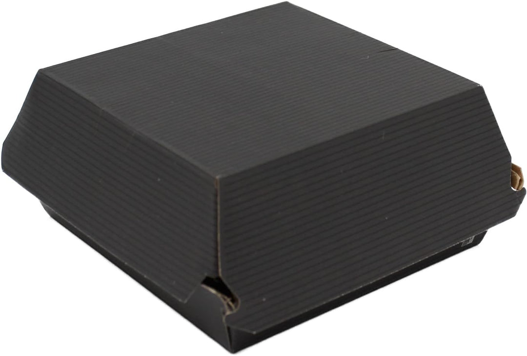 100 Hamburgerboxen Burgerboxen Take-Away Boxen, Schwarz aus Wellpappe, 13x13x7,5cm, EXTRA STABIL
