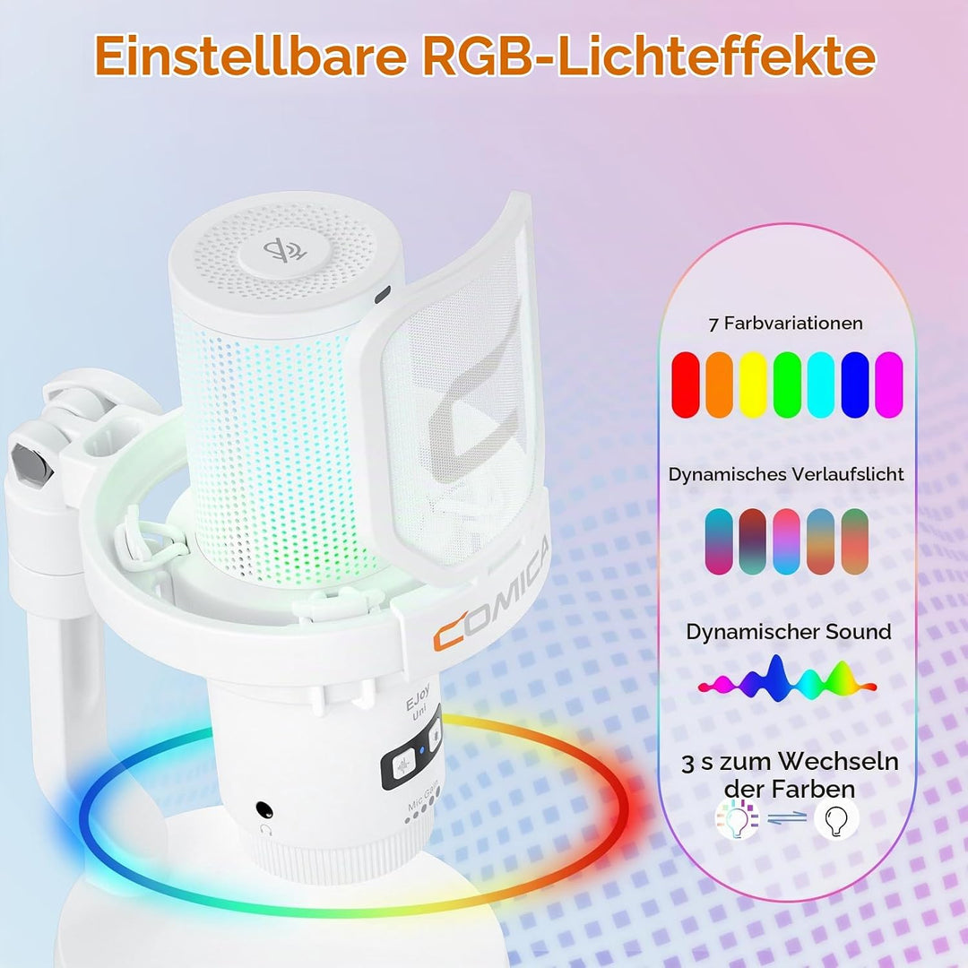 COMICA EJoy Uni USB Gaming Mikrofon für PC mit Rauschunterdrückung, Monitor, Gain, Stummschaltung, R