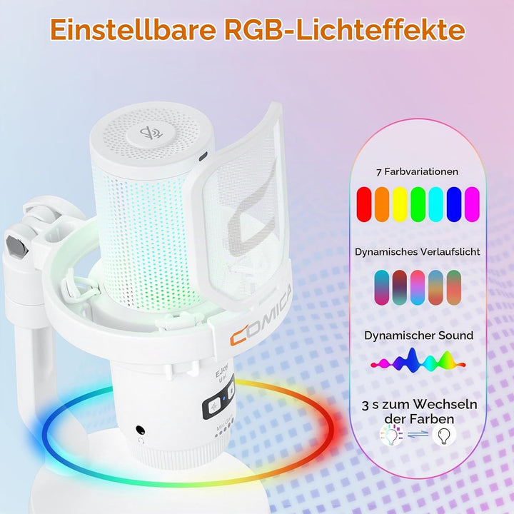 COMICA EJoy Uni USB Gaming Mikrofon für PC mit Rauschunterdrückung, Monitor, Gain, Stummschaltung, R