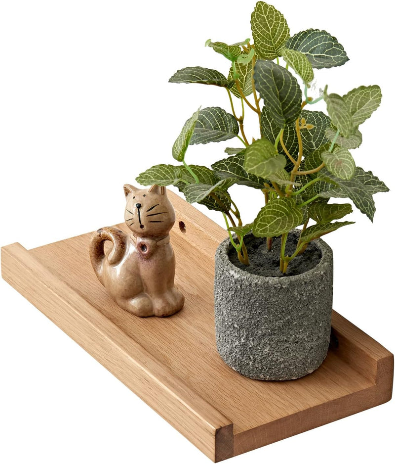 OAKERLAND Schweberegal Eiche Massiv Bilderleiste Holz 30cm Klein Wandregal für Küche, Wohnzimmer, Sc