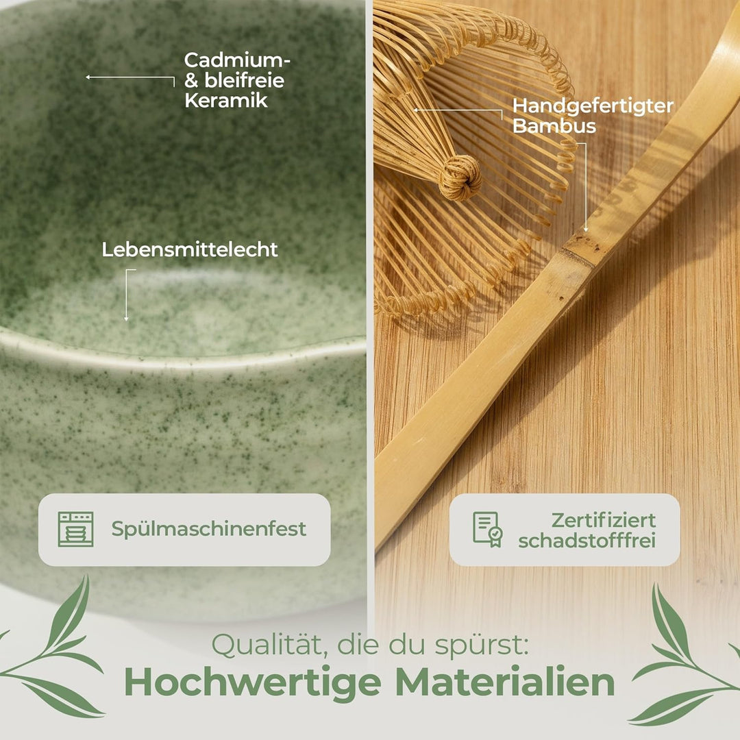 comforder Matcha Set mit Besen – Komplett mit Matchaschale mit Ausgiesser, Chasen, Halter, Löffel un