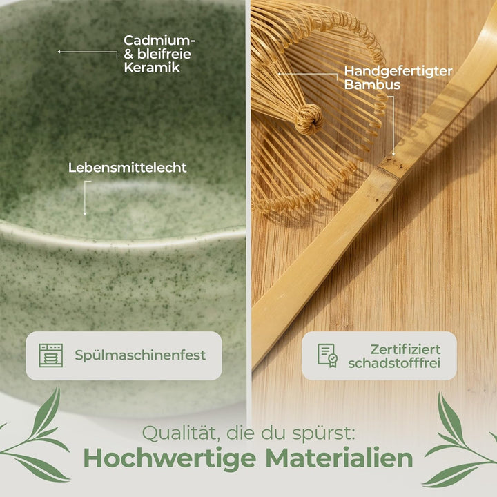 comforder Matcha Set mit Besen – Komplett mit Matchaschale mit Ausgiesser, Chasen, Halter, Löffel un
