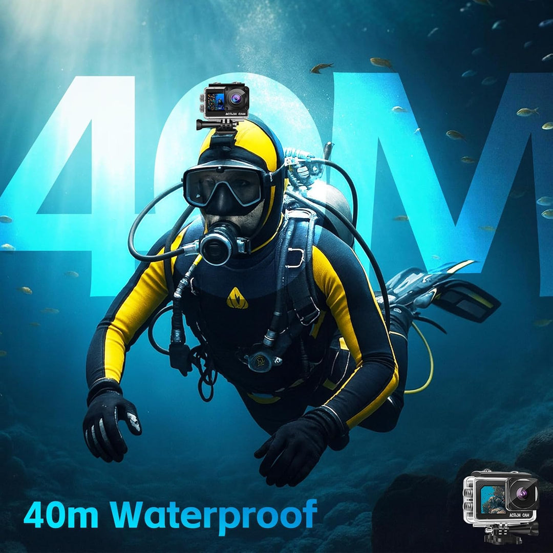 Action Cam FHD 1080P Dual-Screen Unterwasserkamera | wasserdicht bis 40M, Actionkamera mit 2×1050-mA