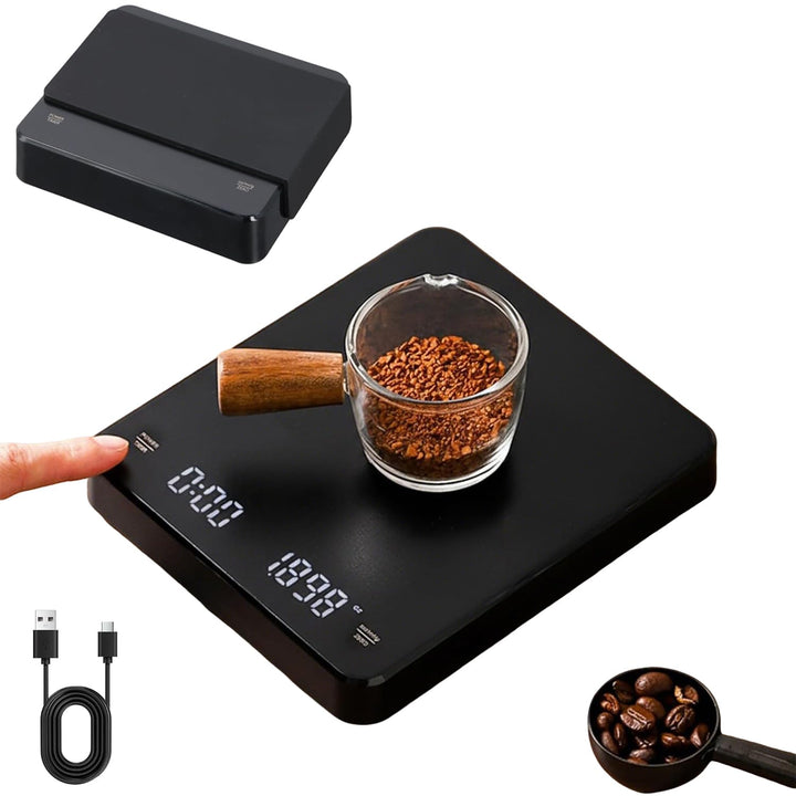 Kaffeewaage mit Timer, Digitale Küchenwaage 0,1g Genau, Max. Gewicht 3 kg, mit Display, Tara-Funktio