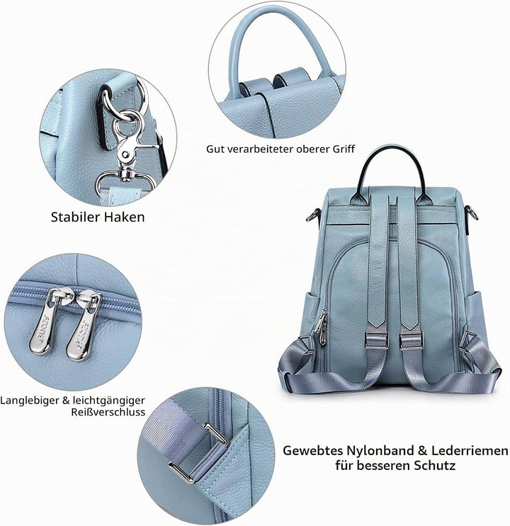 S-ZONE Damen Rucksack Echtleder Weiches Wasserdicht Anti Diebstahl Mode Rucksackhandtasche Casual Sc