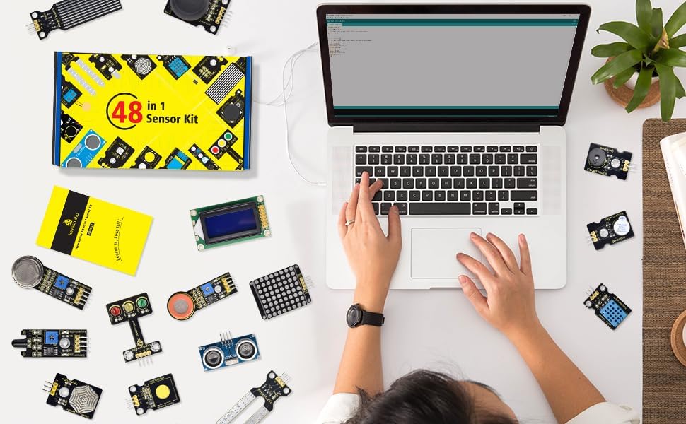 KEYESTUIDO 48 in 1 Sensormodul Bausatz Kompatibel mit Arduino IDE mit Anleitung Programmieren und El