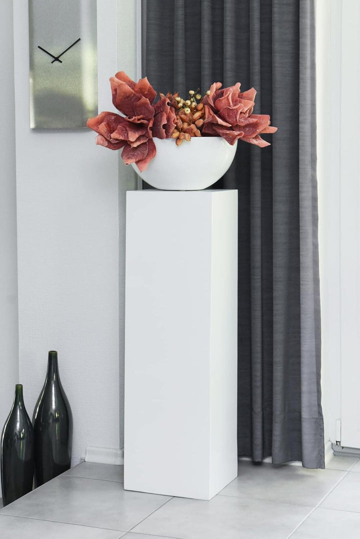 VIVANNO Podest Dekosäule Blumenständer Fiberglas Weiss Hochglanz 30x30x100 cm für Pflanzen und Deko