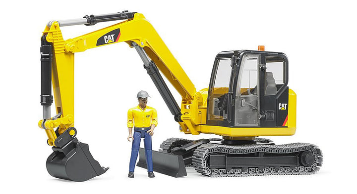 bruder 02466 - Cat Minibagger mit Bauarbeiter - 1:16 Baustelle Baufahrzeug Löffelbagger Arbeiter bwo