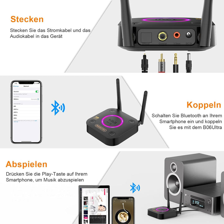 B06Ultra Bluetooth 5.2 Empfänger für LDAC Hi-Res Audio, HiFi Bluetooth Audio Adapter mit Audiophile