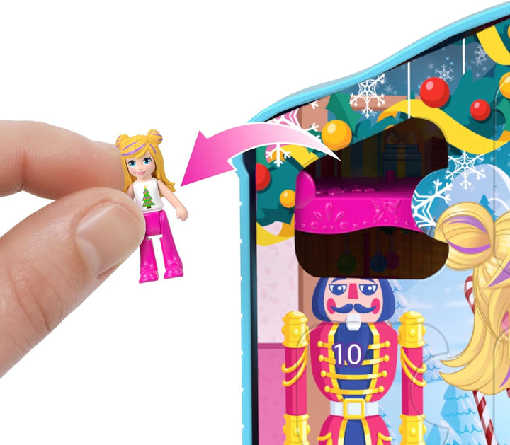 Polly Pocket - Adventskalender mit Puppen, Lebkuchenhaus-Spielset mit 24 Überraschungen, Puppenhausm