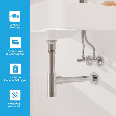 Bächlein Design Siphon Universal für Waschbecken & Waschtisch - Abflussgarnitur passgenau - Geruchsv