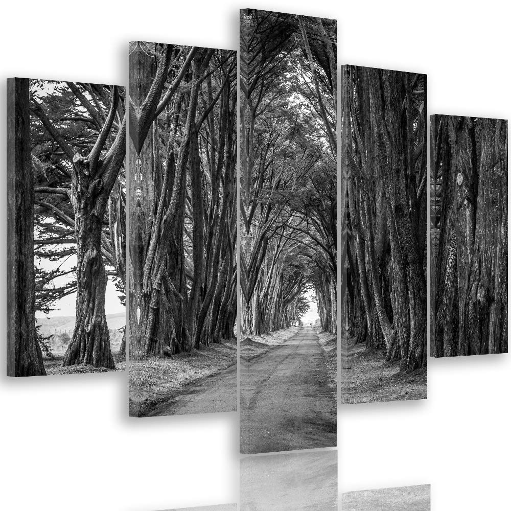 Feeby Wanddeko XXL Landschaft Leinwandbild 5 Teilig Bäume Allee Natur grau 100x70 cm Leinwandbild 10