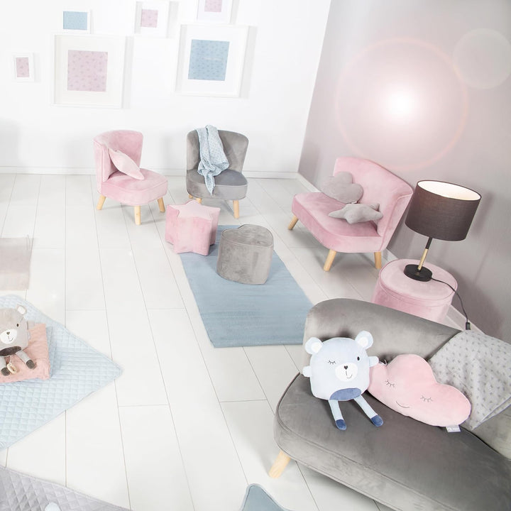 roba Kinderhocker Lil Sofa mit Stauraum - Ovaler Hocker in rosa Samtstoff - Polstermöbel Pouf für Ki