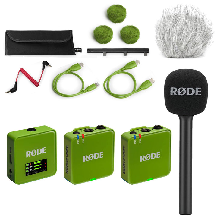 Rode Wireless GO Gen 3 Drahtloses 2-Kanal Mikrofon-Funksystem Grün mit Interview GO Handadapter und