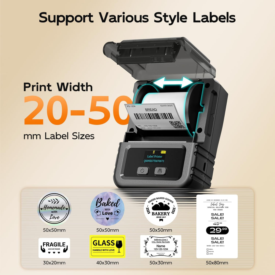 Phomemo M120 Etikettendrucker Bluetooth, Mini Labeldrucker Sticker Drucker Etikettiergerät für Barco