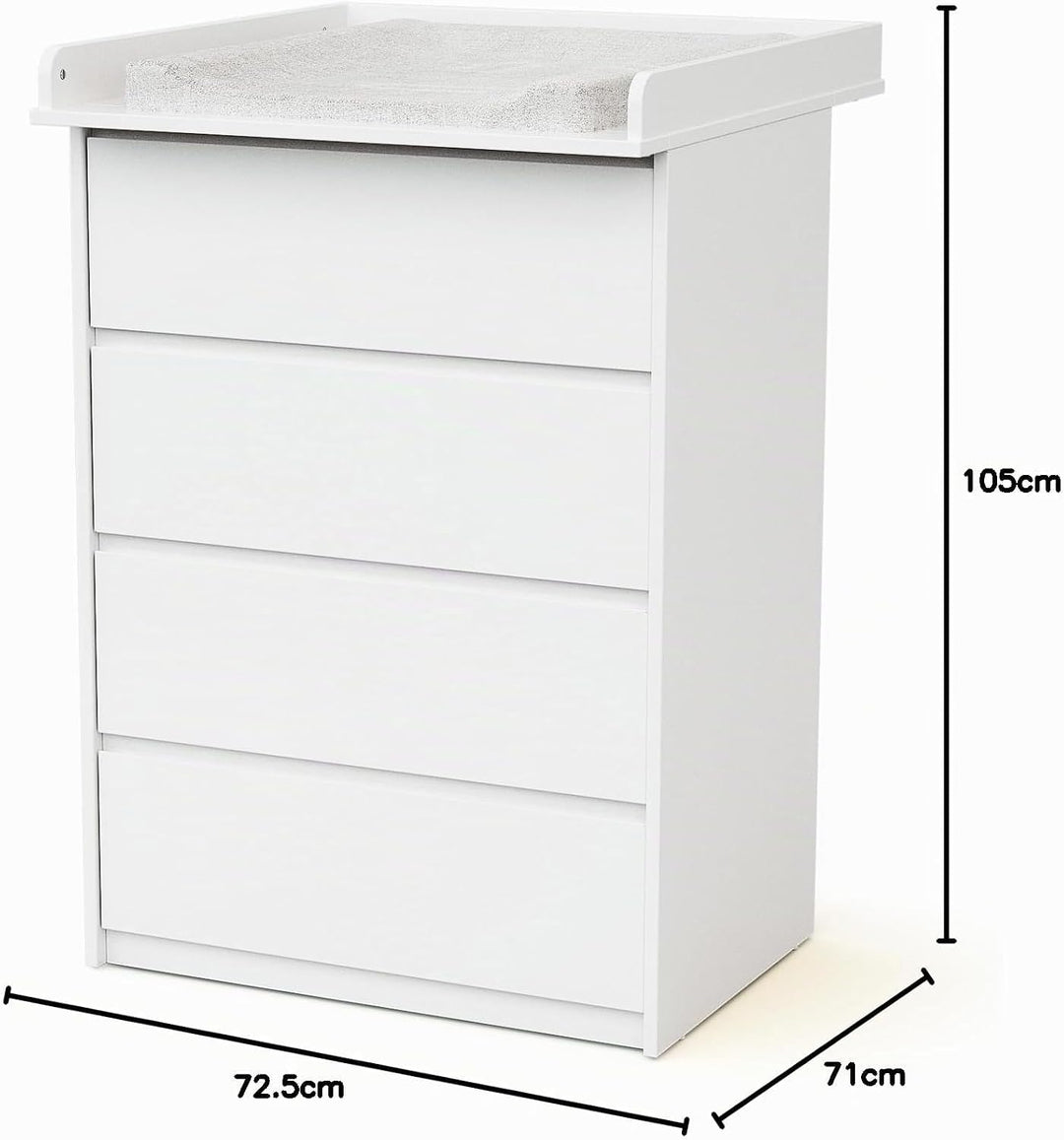 Webaby - Babykommode mit 4 Schubladen und Wickeltisch aus Holz, 70 cm UNO - Weiss, Wei&amp;