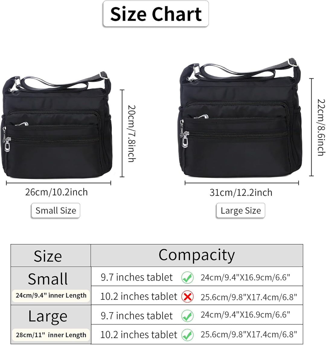 NOTAG Damen Umhängetasche, Wasserdicht Nylon Schultertasche Multi-Tasche Messenger Bag 2 Size (Schwa
