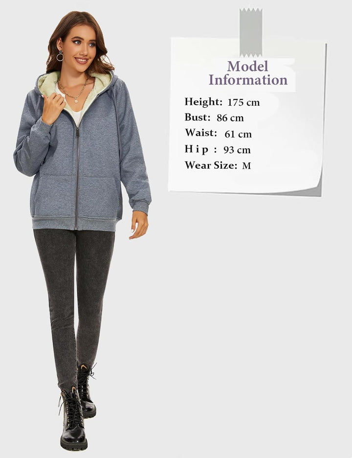 MOVE BEYOND Sweatjacke Damen Kapuzenjacke Hoodie Fleece mit Zipper Fleecepullover Fleecejacke mit Ka