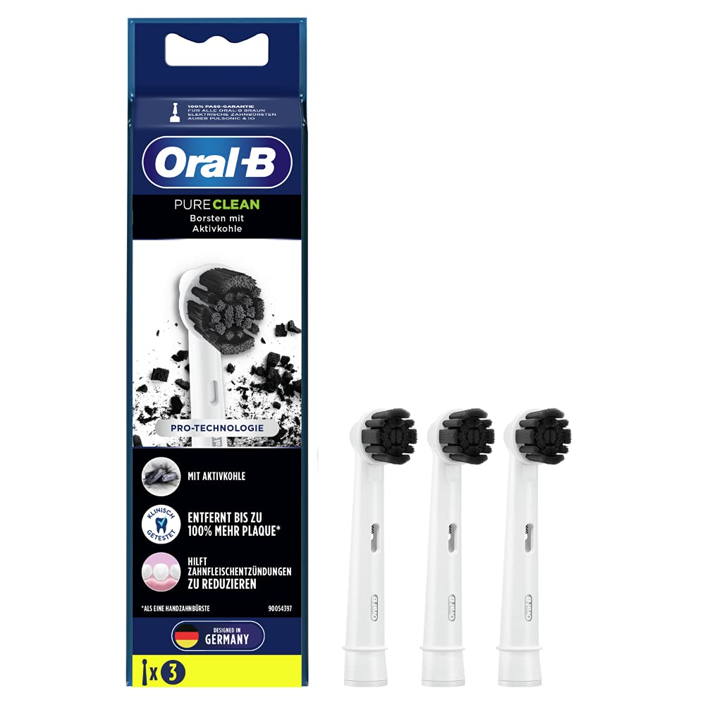 Oral-B Pure Clean Aufsteckbürsten für elektrische Zahnbürste, 3 Stück, mit Aktivkohle-Borsten, Zahnb