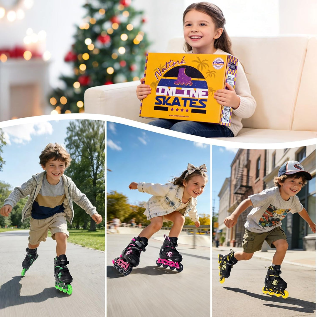 Nattork Inliner für Kinder Verstellbare Inline Skates, 4 Grössen Kinder Inline Roller Skates mit Bel
