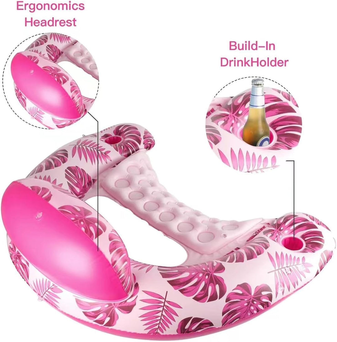 Sunshade Pool Float – Schwimmende Liege für See Fluss und Pool mit Sonnenschutz und Getränkehalter,