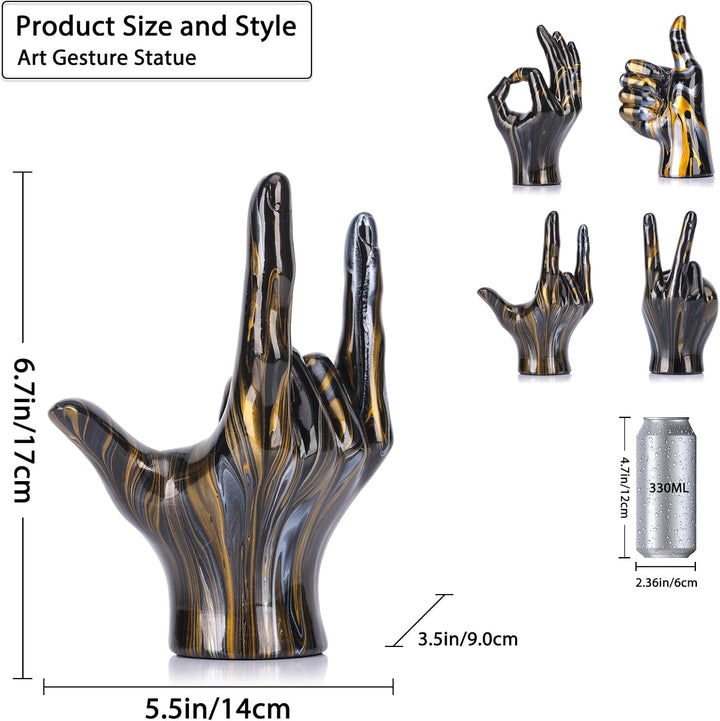 LCCCK Schwarz-goldenes Rock-and-Roll-Handschild, Schreibtischstatue, "I Love You", für Paare, Schlaf