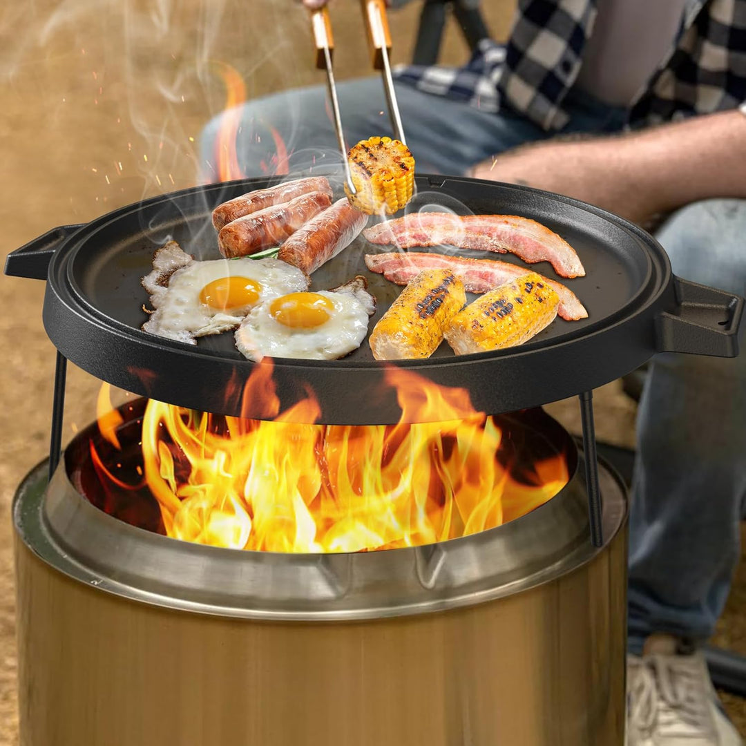 Onlyfire Gusseisen Grillplatte mit Abnehmbaren Füssen, BBQ Griddleplatte für Solo Stove 15" Ranger F