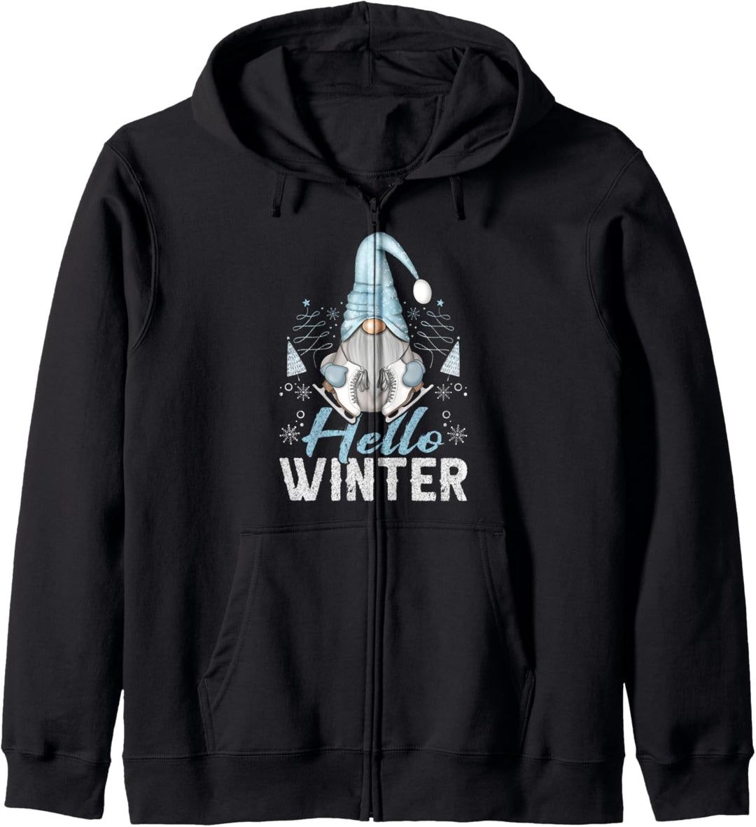 Winter, nordischer Weihnachtswichtel mit Schlittschuhen Kapuzenjacke