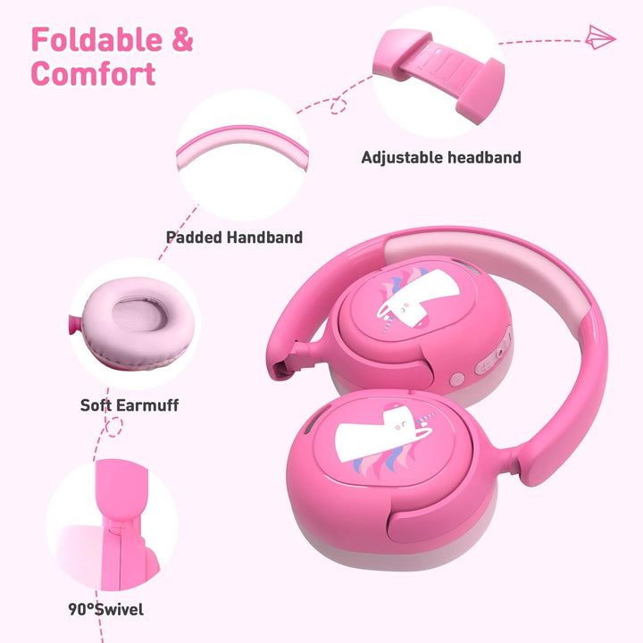 Bluetooth Kopfhörer Kinder, Kabellose KinderKopfhörer mit Mikrofon, 40H Wiedergabe, 74/85/94dB Einst
