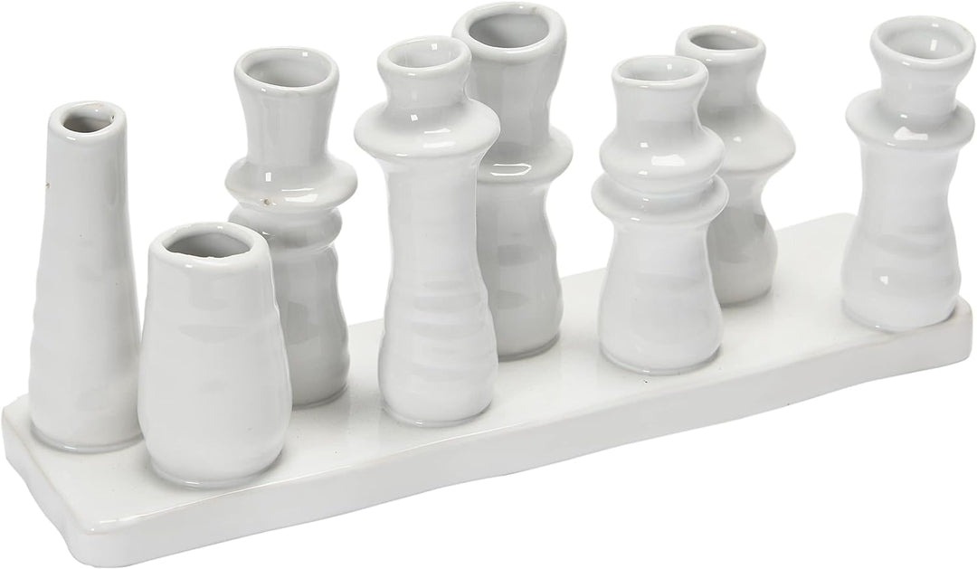Bloomingville Steingut, mit 8 Fächern Vase, Weiss, 11" L x 3" W x 5" H