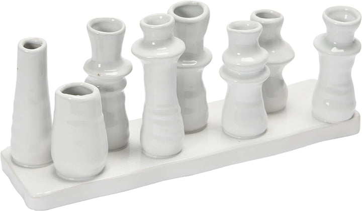 Bloomingville Steingut, mit 8 Fächern Vase, Weiss, 11" L x 3" W x 5" H