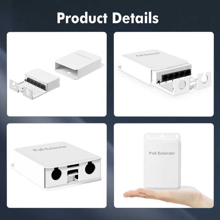 Outdoor PoE Passthrough Switch, 1 PoE in 4 PoE Out Extender, IEEE802.3af/at/bt PoE Powered 90W, 100M