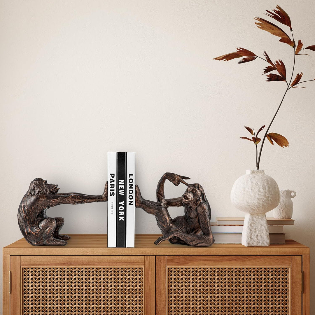 Buchstützen Affen | dekorative Affen Buchstütze aus Kunststein (Polyresin) | Bookend ist 2,5 KG schw