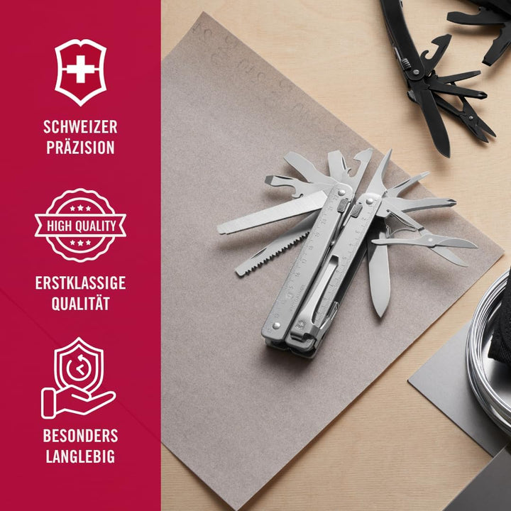 Victorinox Multifunktionstool, SwissTool, Multitool Messer, 26 Funktionen, Kombi-Spitzzange, Festste