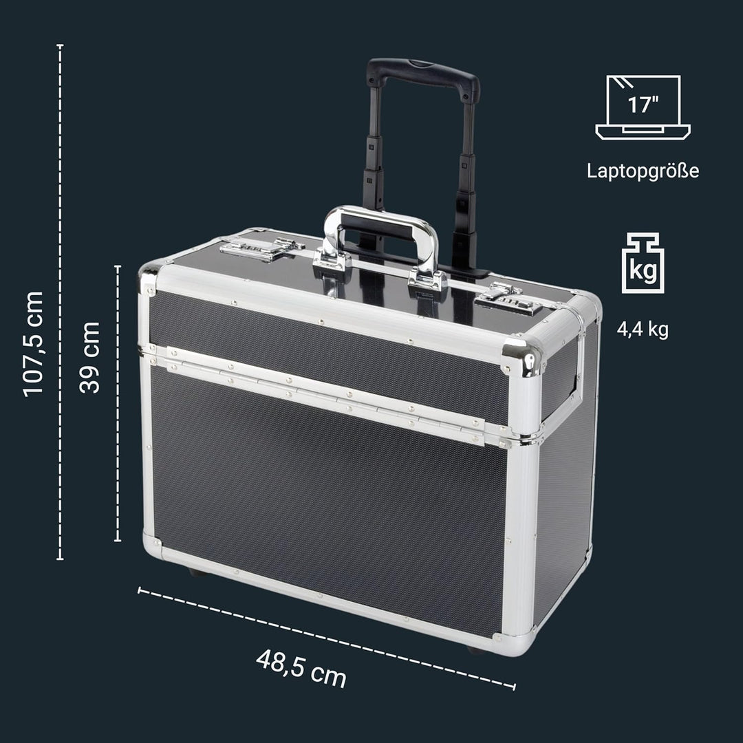 ALUMAXX 45129 Pilotenkoffer C-2, Piloten Koffer aus Aluminium, Dokumentenkoffer in Carbon-Look, Alum