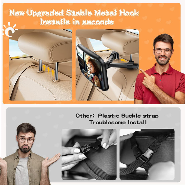 Spiegel Auto Baby Rückbank Rueckspiegel - Autospiegel Baby Rücksitz mit Haken Clip, 100% Bruchsicher