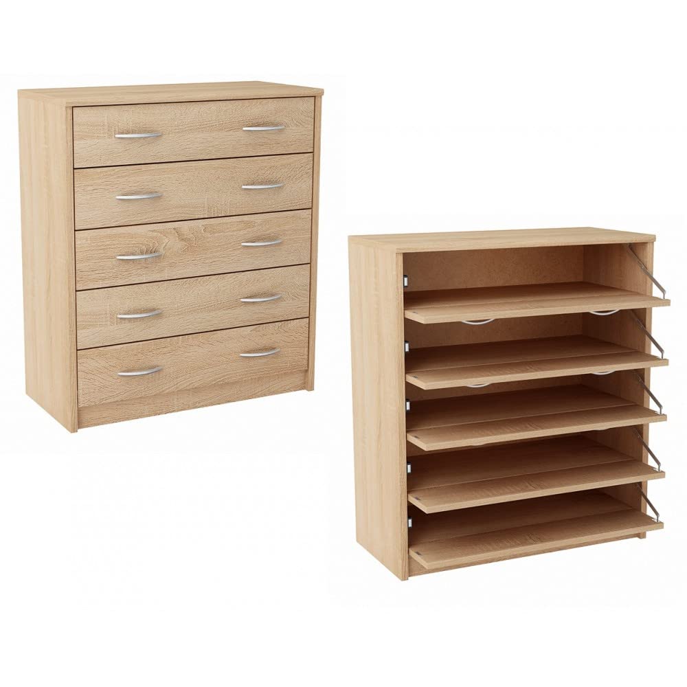 MATKAM Schuhschrank 5S in moderner Optik, B 74 x H 85 x T 35 cm, laminierte Möbelplatte 16 mm, mit R